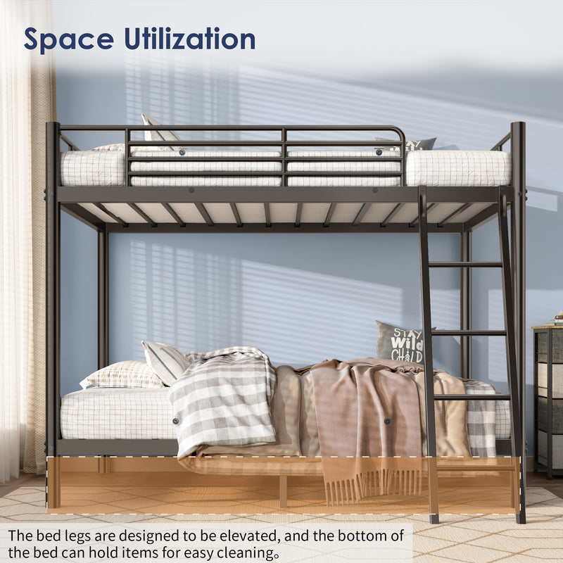 Loft Bunk Bed Twin Over Twin Size With Ladder And Guardrail,Heavy Duty Metal Slats Support No Box Spring Needed Small Space Saving Furniture For Bedroom Dorm,Black